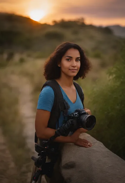 a portrait of a young adult latin american reporter. shot with a Sony Venice, Cooke lenses 24 mm, sunset lighting, Rembrandt lighting