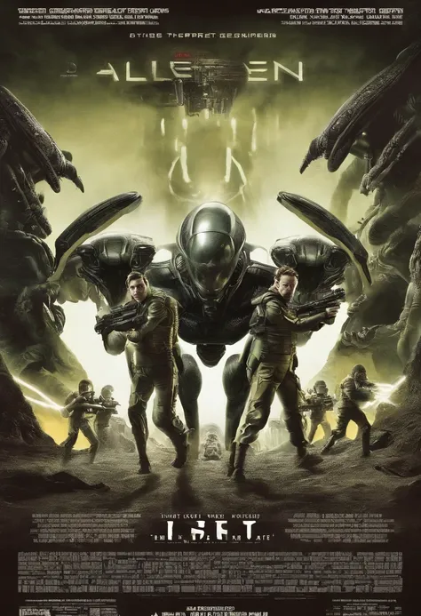 Craft a captivating movie poster that depicts the epic clash between humanity and an advanced alien race. Showcase the looming threat of the alien invaders, the resilience of human defenders, and the otherworldly technology and landscapes, capturing the es...