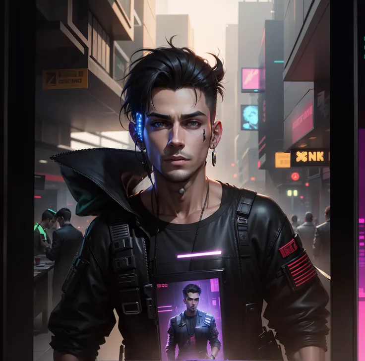 change background cyberpunk handsome boy, realistic face, 8k,ultra realistic