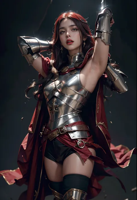 1girl,beauty, solo, female roman warrior with red helmet and cape, long black hair, angry, extremely beautiful girl, subtle make...