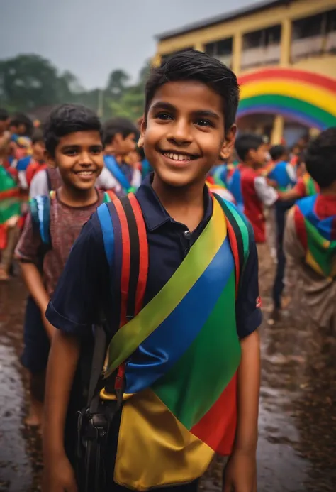 School Cultural Festival　Boys school　after rain　Top image quality　rainbows　selfie photo