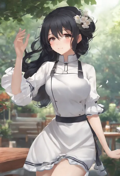 anime figure () Wearing a white apron and black hair, Azure line style, Fleet series style, pixiv 3dcg, ahegao, cushart krentz, Anime moe art style, From the Azure Route video game, Biomechanics Oppai, Highest ranking on Pixiv, Best quality, 8K HD, thigh g...