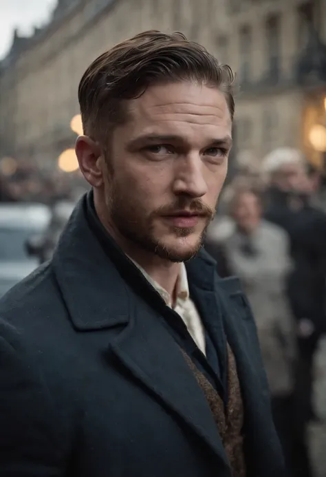 Tom hardy,como Constantine,Dc comics. Sobretudo. Charuto. Sex. Homem moderno., Vaidoso. Andando nas ruas de Paris.