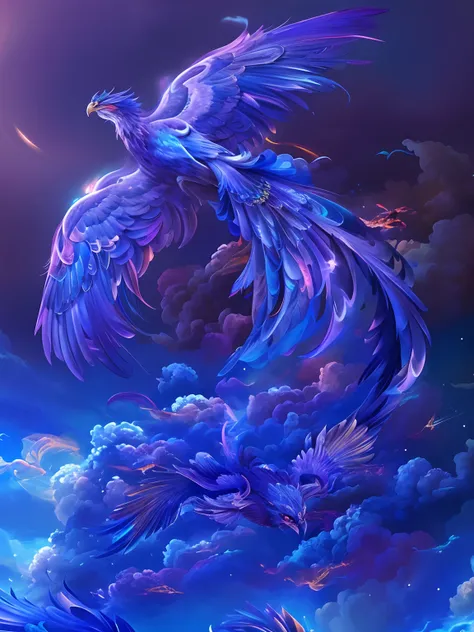 Close-up of a blue phoenix flying in a cloudy sky, blue phoenix bird, wallpaper of a phoenix, beautiful digital art, wallpaper of a phoenix resting, Very Beautiful Digital Art, beautiful gorgeous digital art, Beautiful digital artwork, gorgeous digital art...