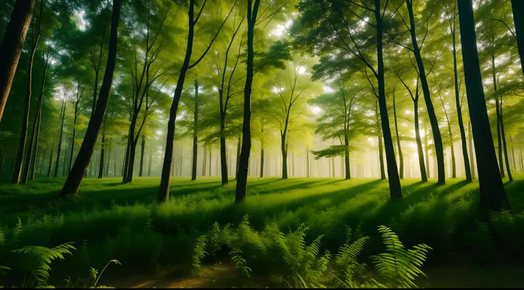 deep-forest, Bright green tree々, Marco, unmanned, landscape shot, top-quality, ​masterpiece, Realistic, ultra-detailliert, natural soft light