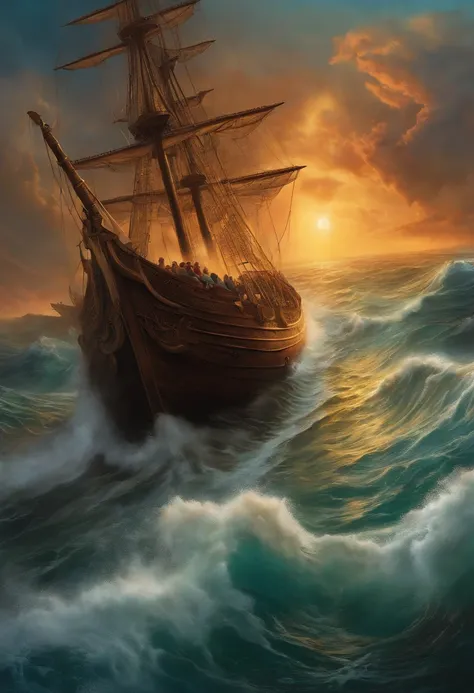 Create an illustration that depicts the scene in which Jonah boards the ship to Tarshish while fleeing Gods will.