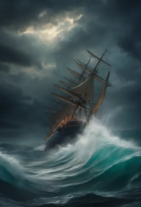 Craft artwork that illustrates divine intervention in the storm and how it affects the ship.