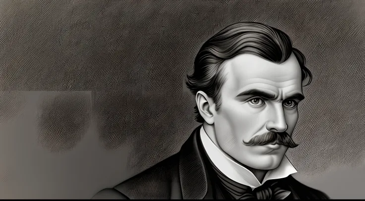 Friedrich Nietzshce dos quadrinhos europeus e americanos，Character sketch，pencils），detalhes intrincados，finamente detalhado，Hiperdetalhamento，caricatura