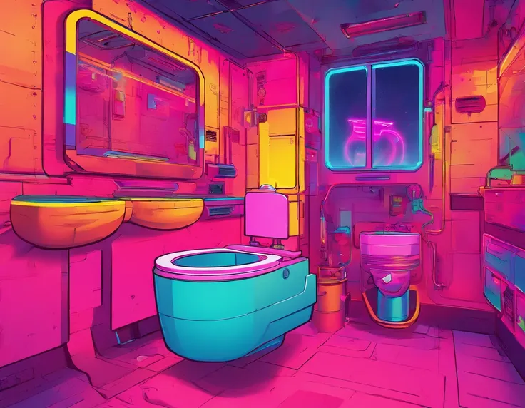 toilet room，Kizi，catss，Extremely colorful，Warm lighting