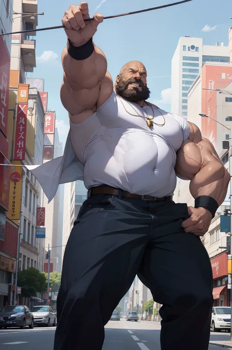 ((solo, 1boy)), (a strong and muscular old man standing confidently on a urban city),