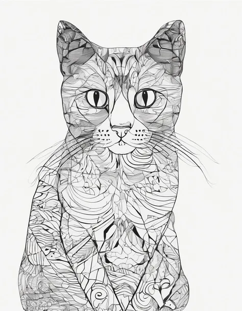 A vector of a cute cat in black and white coloring