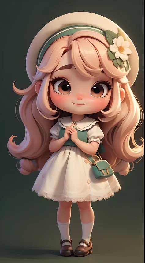 Create a series of cute baby chibi style loli dolls with a cute forest theme, sorridente e fofa, each with lots of detail and in an 8K resolution. All dolls should follow the same solid background pattern and be complete in the image, mostrando o (corpo in...