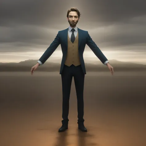 a man standing and making t pose