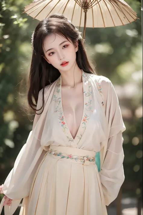 ((Best Quality, 8k, Masterpiece: 1.3)), Focus: 1.2, Perfect Body Beauty: 1.4, Buttocks: 1.2, ((Layered Haircut)), (Wet Clothes: 1.1), (Rain, Street:1.3), (Breasts: 1.2), (Hanfu: 1.2), Bare Shoulders, Bare Legs, Highly Detailed Face and Skin Texture, Fine E...