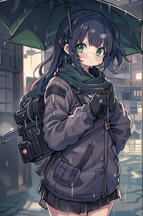 Handguns in both hands、Long sideburns、Anime-style girl with beautiful whole body, Little Girl,clean detailed faces, ciber,analogous colors, Glowing shadows, beautiful gradients, depth of fields, CLEAN IMAGE, High quality,Black Parker Closing、 high detailin...