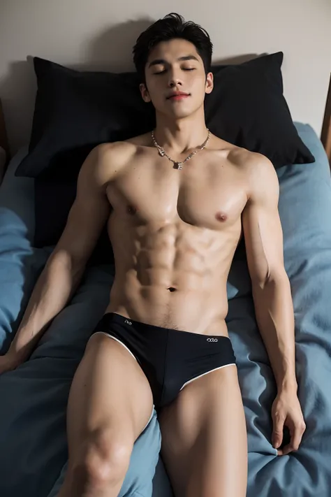 Realistic, (Masterpiece, Top quality, Best quality, offcial art), Very detailed, Most detailed, God, Short hair, Black hair, Handsome man,  necklace,  pectoral, Abs, Brown skin, Blue eyes, Handsome， Muscular, ((Wide shoulders and wide waist)), Shirtless,We...