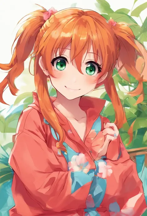 asuka，A big smile，Stretch out your arms forward