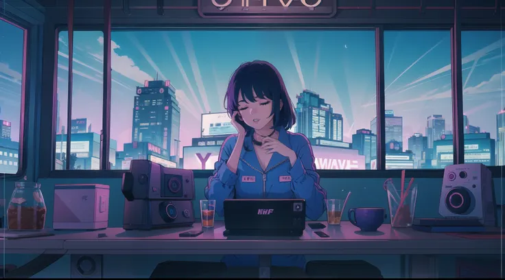 city, lo-fi, night, blue and purple, retro