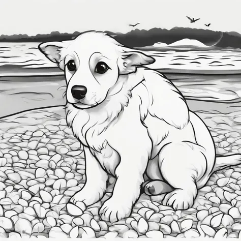 cute dog, cartoon style, plano de fundo do desenho de linha, fundo branco, monocromatic, desenho de linha, ((esquete)),  para colorir