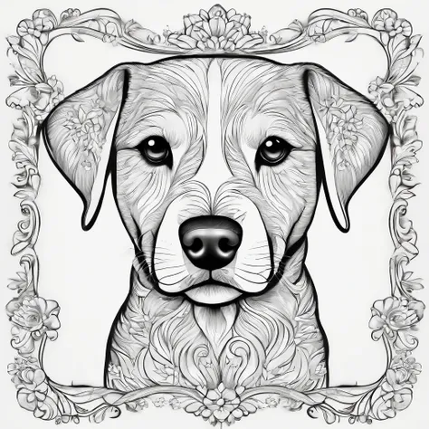 cute dog, cartoon style, plano de fundo do desenho de linha, fundo branco, monocromatic, desenho de linha, ((esquete)),  para colorir