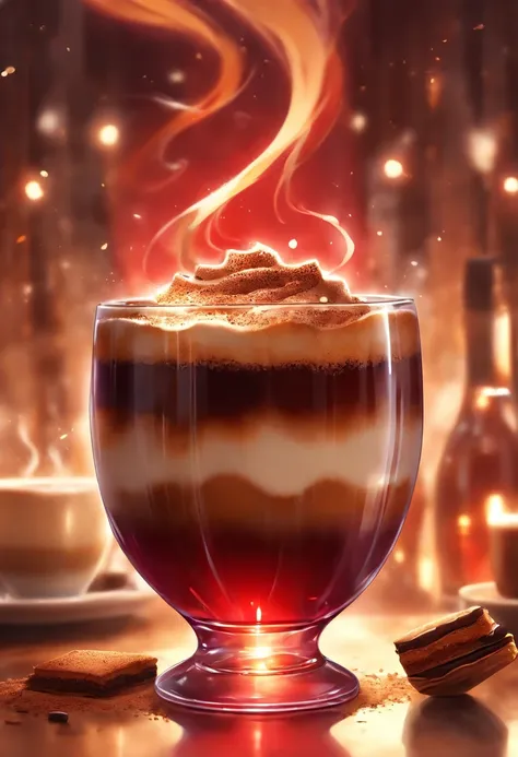 (Espresso coffee in a red wine glass,Tiramisu,Latte coffee:1.45),Coffee,warm steam,smoke,sprial smoke,aroma,taste of wine,Sticky Toffee Pudding,Sticky Toffee Pudding,