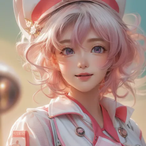 Close up of a smile with the corners of the mouth raised、Nurse、Nurse Costume、Cosplay、(realisitic、hight resolution)、(1 girl in)、Nurse、Do-Up Eye、Korean Girl、(Best Quality), (masutepiece), (1girl in), Solo, a beauty girl, Perfect face, Big Breast,dreamlikeart...