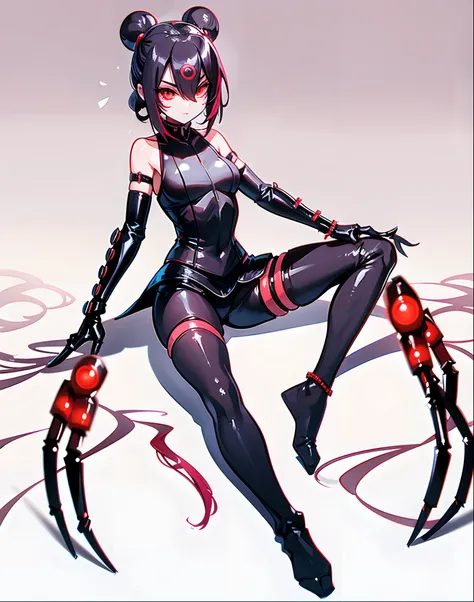 Beautiful girl fused with a spider. Kunoichi. Ninja Woman. Female Solo. Red glowing eye mask. eye mask.Spider legs.