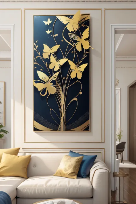 Wall art golden butterfly print on canvas Wall art gold and navy print modern living room decoration contemporary art