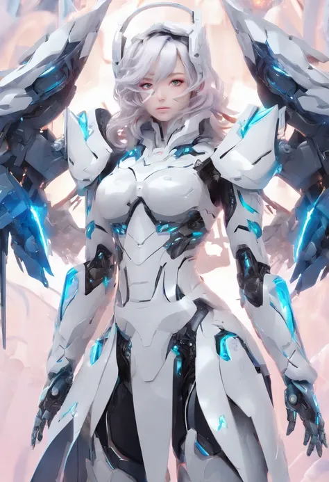 (Full body shot:1.4),(Wide Angle Shot), (long shot: 1.3), (Intricate details:1.4), (Masterpiece) , ((Anime Robot, Beautiful White Skin Golem, Angel, 1girl, Magic)), (Perfect Aesthetic Eyes:1.3) , (Detailed Eyes) , (Halo) , (Elden ring:1.4), (Wings:1.3), Gl...