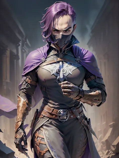 (superfine illustration, Best Quality, Ultra-detailed, Correct delineation, Perfect fingers, Perfect hands, Medieval fantasy illust:1.5), (skilled assassin, is wearing assassin costume:1.5), (Male Focus, Solo, male face, male body, male eyebrow, sharp eyes...