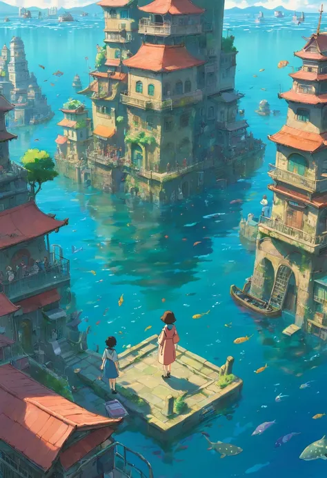 A submerged city with many citizens