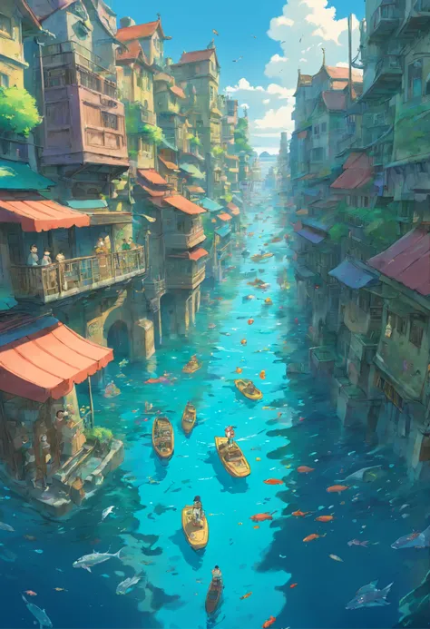 A submerged city with many citizens