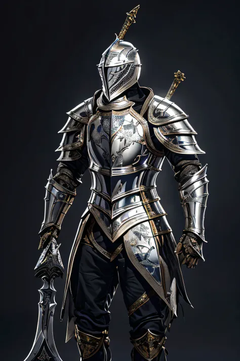 arafed cavaleiro em armadura completa com uma espada e escudo, armadura dourada de paladin, para arte conceitual de personagem d...