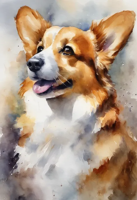 one cute Corgis dog，shaggy，working in an office，photorealestic， finedetail, A high resolution,Perfect dynamic composition