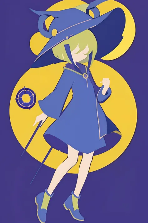 (​masterpiece),(top-quality), Anime Minimalist,((The upper part of the body)),1girl in, 独奏,
Dark magician girl、、blonde  hair、blue footwear、blue headwear、Hats、Pentacle、独奏、A staff、cana、Wizard Hat、Hats、