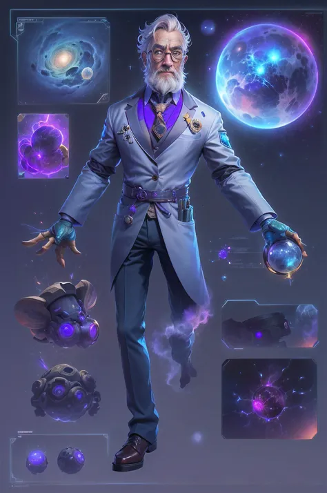 Grandpa scientist who studies the universe and taboos，Use dark matter and cosmic energy，wisdom，Love to experiment，splash art Fortnite