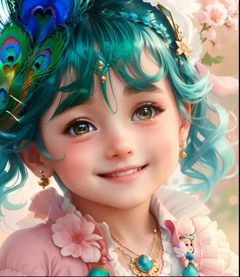 a little girl with a peacock feather on her head, cute beautiful, beautiful cute, very beautiful photo, sweet smile, beautiful image, cute colorful adorable, profile pic, innocent smile, sweet, adorable digital painting, cute photo, beatiful smiling face, ...