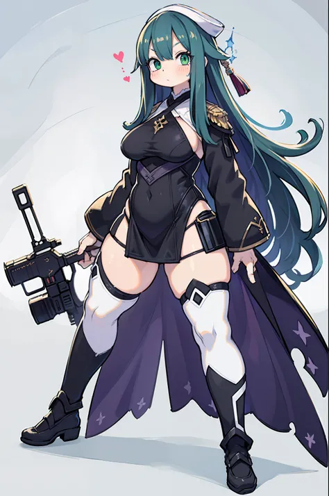 assault rifle、Long sideburns、Anime-style girl with beautiful whole body, clean detailed faces, ciber,analogous colors, Glowing shadows, beautiful gradients, depth of fields, CLEAN IMAGE, High quality,Black Parker Closing、 high detailing, High Definition, b...