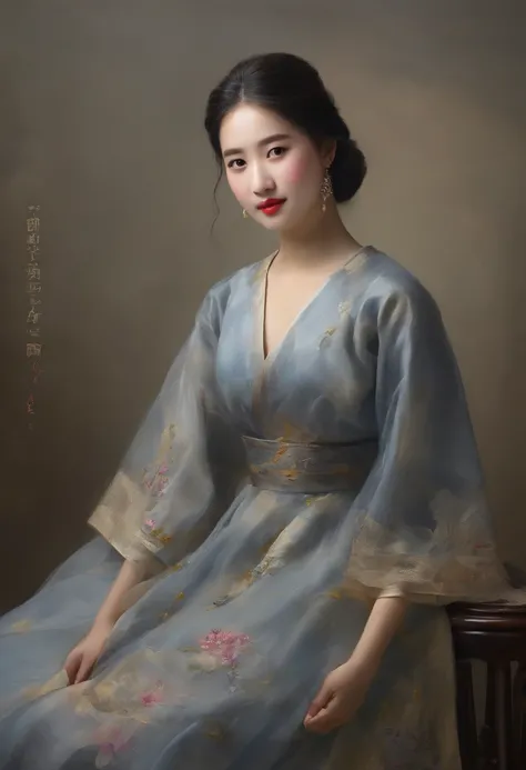 (8K, RAW photo, Best quality, Masterpiece:1.2), (Realistic, photo-realistic:1.37),1girll, Night, Professional lighting, フォトンマッピング, ラジオシティ, korean-doll, Traditional long dress, greybackground