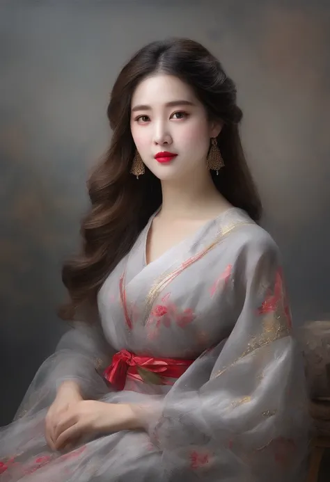 (8K, RAW photo, Best quality, Masterpiece:1.2), (Realistic, photo-realistic:1.37),1girll, Night, Professional lighting, フォトンマッピング, ラジオシティ, korean-doll, Traditional long dress, greybackground