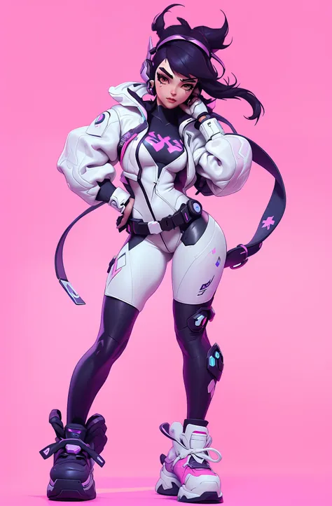 imagem arfed de uma mulher em uma roupa branca e preta, d. va de overwatch, 3 d render arte do caractere 8 k, menina de anime cy...