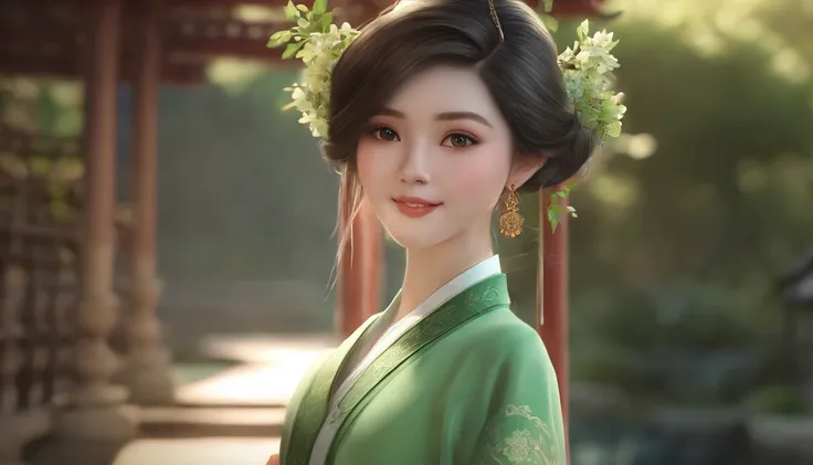 Close-up of a man in a green dress and tie, lovely digital painting, adorable digital art, Cute detailed digital art, Palace ， A girl in Hanfu, Beautiful character painting, light green tone beautiful face, render of a cute 3d anime girl, Realistic anime 3...