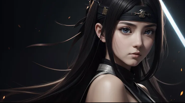 Hot portrait image, masterpiece, solo, extremely accurate rendering, cool beautiful Hinata Hyuga, light makeup, reliable young girl, savior of the world, simple design, best image, 8K, white eyes, same color as the original demon ninja.