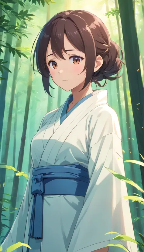 A man wears an ancient Chinese robe，Young girl in white shawl，Cobweb elements，beauitful face，Delicate makeup，shining brightly，Long black hair，Bright eyes，8K，Ultra-clear，infinite details，style of anime，High-quality graphics，looking at the distance，Slim，Chu ...