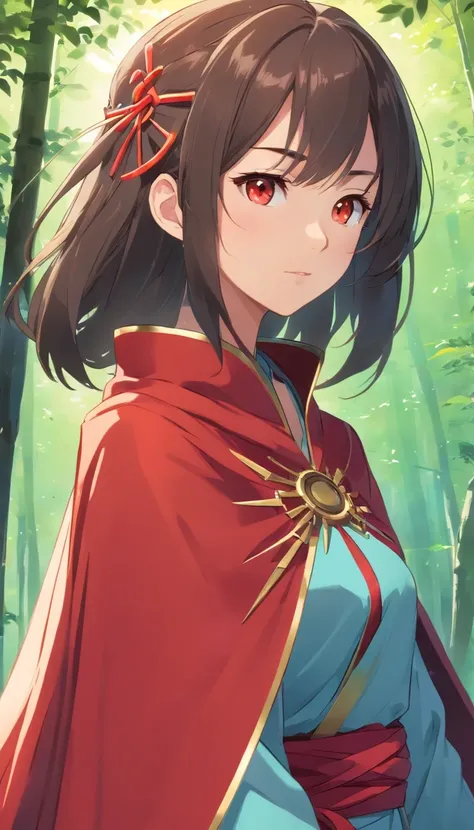 A woman who is，Young girl wearing Chinese Shang dynasty armor and red cape，Spider web elements，beauitful face，Delicate makeup，shining brightly，Long black hair，Bright eyes，8K，Ultra-clear，infinite details，style of anime，High-quality graphics，looking at the d...