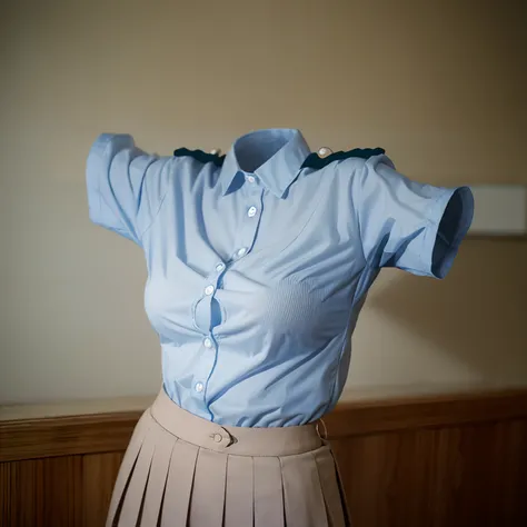 (girls school blouse) , (school blouse swells as if worn by invisible girl:1.7),((invisible, no humans:1.7, headless:1.7, handless, legless)), (big breasts:1.9),on bed, arms up,
(8k, RAW photo, best quality, masterpiece:1.7), (realistic, photo-realistic:1....