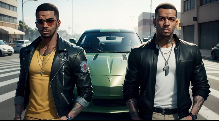 There are two guys standing next to each other in a parking lot, gta personagem, drake em gta v, Estilo de GTA V, gta 6 estilo, gta v street style, neymar em gta v, gta5 estilo, gta v estilo, gta 5 tom de pele, como um personagem de gtav, Grand Theft Auto ...