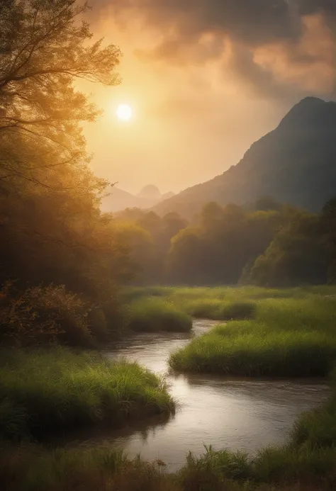 Weak branches send rain faintly，
A gentle breeze。
The feathers fell away and chirped，
Sunny like sunset moon。
Floating clouds are different，
Light air。
The peaks are secluded，
The stream is gentle。
Crickets have a soft voice，
The grass is like a tidal wave...