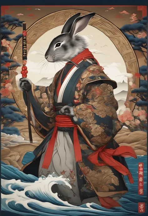 Artist Samurai Rabbit "miura kentaro", By Artist "hou china"  china style，seaside backgroud