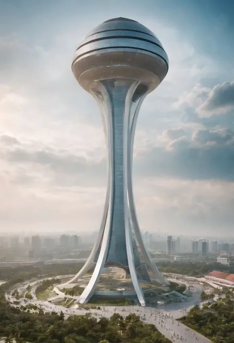 Create futuristic indonesia monas hyperealist works of art, Imagine a floating city in the sky, with complex architectural structures and advanced technology. Paint this futuristic city with a wealth of detail, capturing the bright lights, suspended platfo...